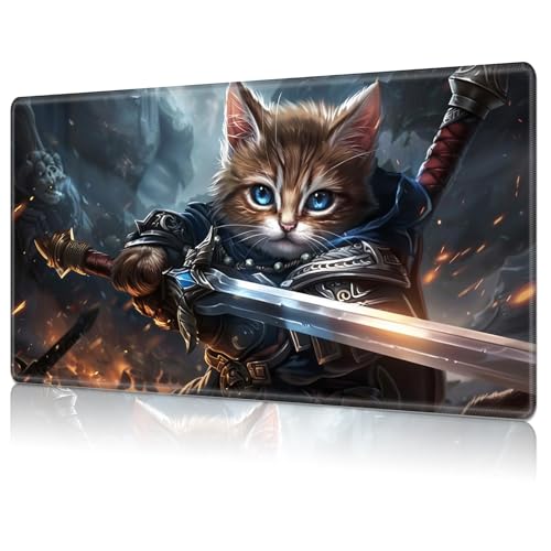 MTG Spielmatte, Spielmatte für MTG TCG, 61 x 35,6 cm, Kartenspiel, Spielmatten, Sammelkartenspiel, genähte Spielmatten, Kommandantendeck, Gaming-Schreibtischmatte, Kartenspiel-Matten, Katzenkrieger von RAUEDWDJS