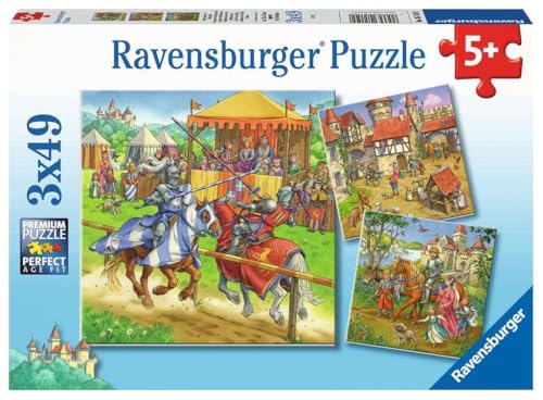 Ravensburger Kinderpuzzle - 05150 Ritterturnier im Mittelalter - Puzzle für Kinder ab 5 Jahren, mit 3x49 Teilen von Ravensburger