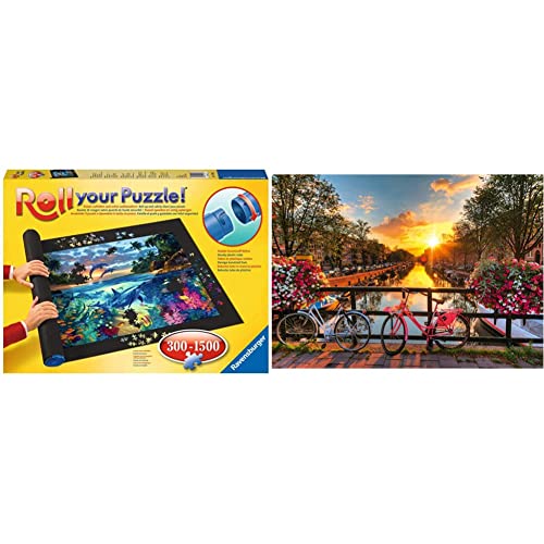 RAVENSBURGER PUZZLE - Puzzlematte für Puzzles mit bis zu 300-1500 Teilen, Puzzleunterlage zum Rollen, Praktisches Zubehör & 19606 - Fahrräder in Amsterdam - 1000 Teile Puzzle ab 14 Jahren, 70 x 50 cm von Ravensburger