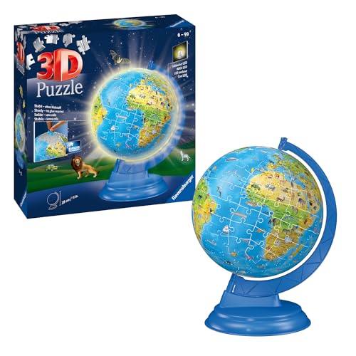 Ravensburger 3D Puzzle 11274 - Kinderglobus mit Licht in Deutscher Sprache - 180 Teile - Beleuchteter Globus aus dreidimensional geformten Puzzleteilen - für Kinder ab 6 Jahren von Ravensburger