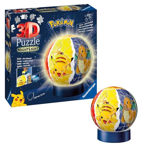 Ravensburger 3D Puzzle 11547 - Nachtlicht Puzzle-Ball Pokémon - für Pokémon Fans ab 6 Jahren, LED Nachttischlampe mit Klatsch-Schalter von Ravensburger