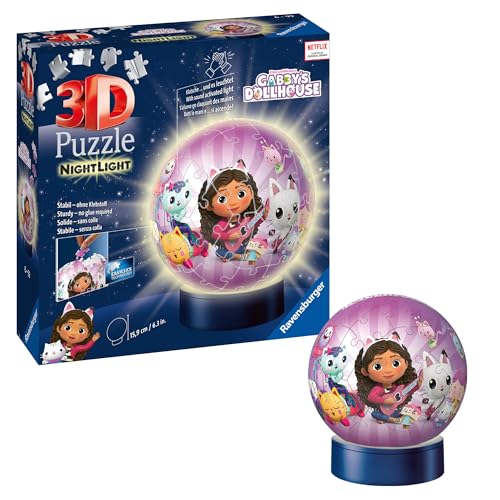 Ravensburger 3D Puzzle 11575 - Nachtlicht Puzzle-Ball Gabby's Dollhouse - für Gabby's Dollhouse Fans ab 6 Jahren, LED Nachttischlampe mit Klatsch-Mechanismus von Ravensburger