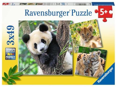 Ravensburger Kinderpuzzle - 05666 Panda, Tiger und Löwe - 3x49 Teile Puzzle für Kinder ab 5 Jahren von Ravensburger