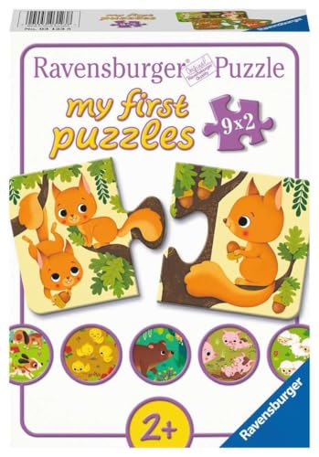 Ravensburger 03123 Kinderpuzzle- Tiere und ihre Kinder-9x2 Teile My First Puzzle für Kinder ab 2 Jahren, Blau von Ravensburger