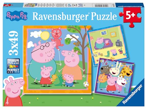 Ravensburger Kinderpuzzle 05579 - Peppas Familie und Freunde - 3x49 Teile Peppa Pig Puzzle für Kinder ab 5 Jahren, Blau von Ravensburger