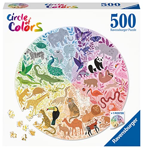 Ravensburger Animals-Wild Tiere Puzzle 17172 Circle of Colors 500 Teile, Sweetcorn, 20.5 inches (52 cm) diameter when complete von Ravensburger