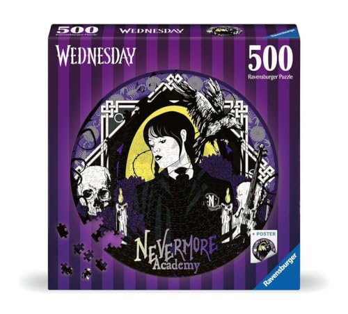 Ravensburger Puzzle 17573 - Nevermore Academy - 500 Teile Wednesday Rundpuzzle für Erwachsene und Kinder ab 14 Jahren von Ravensburger