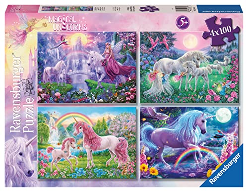 Ravensburger - Magische Einhorn-Puzzle, Kollektion Bumper Pack 4 x 100, 4 Puzzle mit 100 Teilen, Empfohlenes Alter 5+ Jahre von Ravensburger