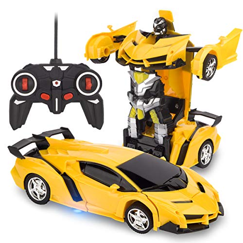 RAVSOOL Fernbedienung verwandelt Auto, 360 Grad wiederaufladbarer RC Roboter Drehung Stunt 1:18 Verformung Spielzeug Rennwagen mit fantastischem Klang und Licht, 1245845216 von RAVSOOL