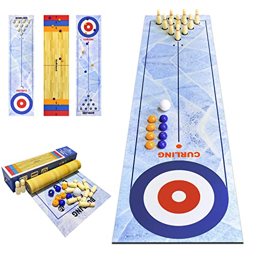 3 in 1 Shuffleboard Bowling Curling Spiel,Shuffleboard Tabelle top Games,Bowling Shuffleboard Tischset,Tragbares Curling-Spiel, Tisch-Familienspiel für Zuhause, Büro, Party von RAYNA GAMES