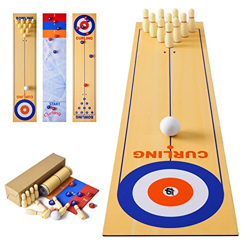 Shuffleboard Bowling Curling Spiel 3 in1 Shuffleboard Tisch Curling Cpiel,Tragbares Shuffleboard Tischkegelspiel Shuffleboard Tabelle top Games für Zuhause,Büro,Party von RAYNA GAMES