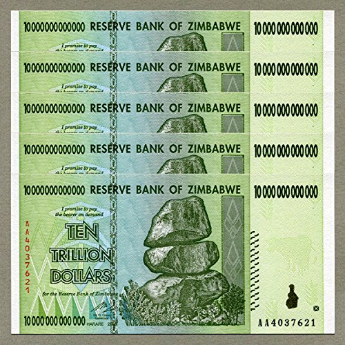 10 Trillion Zimbabwe Dollar Banknote x 5 Stück von RBZ Collectibles