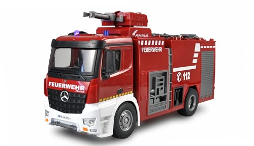 RC Modell-LKW Mercedes Benz Feuerwehr-Löschfahrzeug, 1:18 Maßstab, Rot, Lizenzfahrzeug, Ferngesteuert, für Kinder und Erwachsene von RC Toys Pleyer