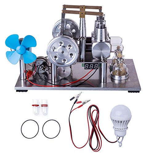 RCARTOYRTR Stirlingmotor-Generator-Modell, ausgewogener Zweizylinder-Heißluft-Stirlingmotor-Motor-Kits mit Lüfter, Spannungsmesser und LED-Lampe, wissenschaftliches Experiment, Lernspielzeug RCARTOYRTR Stirlingmotor-Generator-Modell, ausgewogener Zweizylinder-Heißluft-Stirlingmotor-Motor-Kits mit Lüfter, Spannungsmesser und LED-Lampe, wissenschaftliches Experiment, Lernspielzeug von RCARTOYRTR