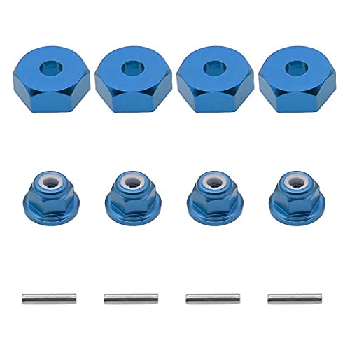 1/10 12 mm Aluminium-Rad-Naben-Adapter (4P) und M4 Kontermutter (4P) für Traxxas Slash 1/10 Stampede 4x4 RC Auto Redcat Racing Volcano Lightning Tornado STK On-Road Cars Hopups Up-Teile, blau von RCAWD