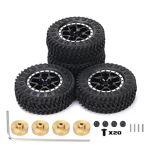 RCAWD 1,3 Zoll Beadlock Felgen Reifen für 1/24 Axial SCX24 AXI00001 AXI00002 Upgrades Teile (schwarz) von RCAWD