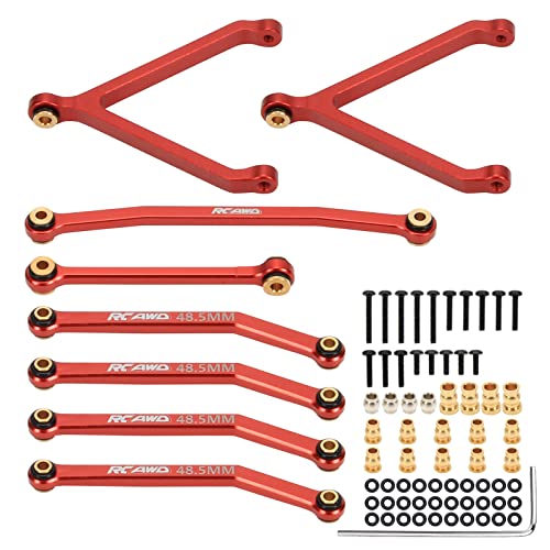 RCWAD FMS Fcx24 Achsanbindung Satz, Servo-Spurstange aus Volllegierung, mit Messing-Gelenkkugel, Y-Link-Gestänge, 48,5 mm für FMS Fcx24 1/24 Crawler-Upgrades Teile (rot) von RCAWD