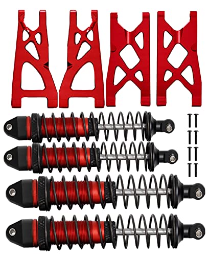 RCMYou RC Stoßdämpfer und Querlenker Upgrades für 1/10 Arrma Big Rock/Vorteks 4x4 3S Blx, Granit/Senton 4x4 4WD Mega 550 & 3S Blx, 4 Stück vorne hinten Volllegierung Big Bore Shocks & A Arms Hop Ups von RCMYou