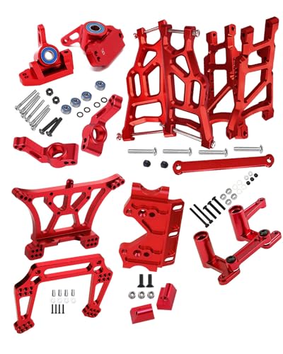 RCMYou Upgrades Teil für 1/10 Traxxas Slash 2WD, Legierung vorne hinten Querlenker, Lenkblock, Lenkblöcke, Hinterradwannenachsenträger, Lenkblock, Shock Tower, Front Bulkhead Upgrades Set, rot von RCMYou