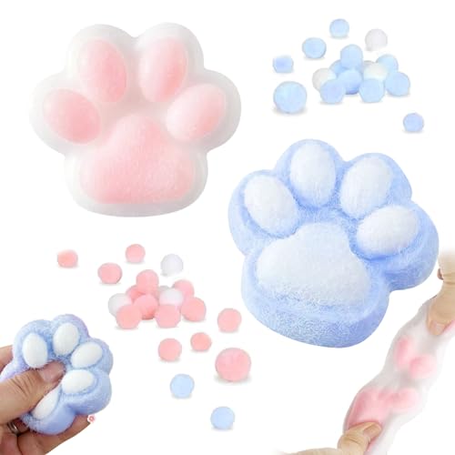 2 Stück Squeeze Spielzeug, Cat Paw Squeeze Toy, Süße Katzenpfoten Quetschspielzeuge, Katzenpfoten Quetschspielzeug mit Bällen, Anti Stress Sensory Fidget Toys für Erwachsene und Kinder von RCYHCY