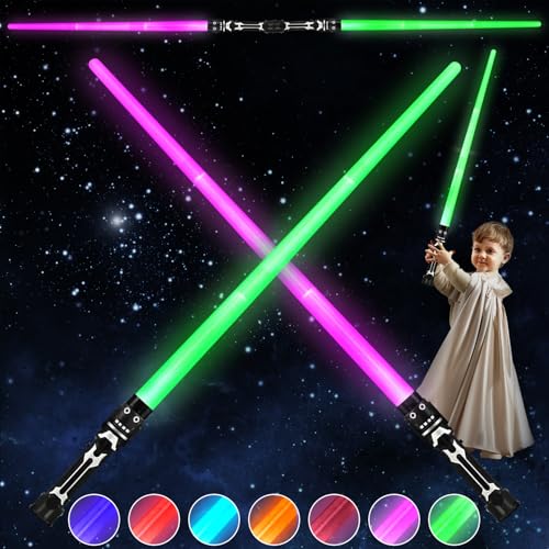 RCYHCY Lichtschwert 2er, 7 Farben Lichtschwert Kinder, Duell Lichtschwerter,Erweiterbarem Star Wars Lichtschwert, Cosplay Spielzeug für Kinder, Halloween-Anziehpartys für Kinder und Erwachsene von RCYHCY