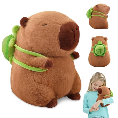 RCYHCY Capybara Plüschtier, 20cm Capybara Kuscheltier, Capybara Tragende Schildkröte, Niedlichen Capybara Plushies, Simulation Capybara Plüschtier, Großes Geburtstags Geschenk für Kinder von RCYHCY