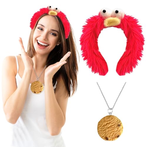 RCYHCY Cookie Keks Monster Haarreif, Krümelmonster Stirnband mit Kulleraugen, Krümelmonster Haarreif Cookie, Cookie Halskette, Damen Stirnband krümelmonster Haarschmuck für Fasching von RCYHCY