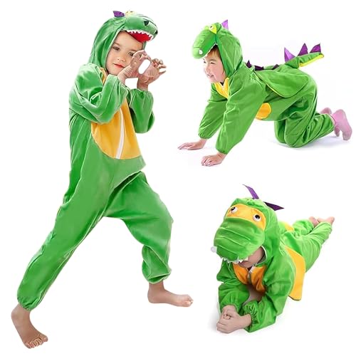 RCYHCY Dinosaurier Kostüm Kinder, Dinosaurier Jumpsuit Kostüm, Dinosaurier Onesie Kinder, Baby Dinosaurier Drachen Kostüm mit Kapuze, Dinosaurier Dress Up für Kinder Karneval Halloween Cosplay (L) von RCYHCY