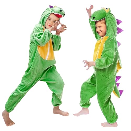 RCYHCY Dinosaurier Kostüm Kinder, Dinosaurier Jumpsuit Kostüm, Dinosaurier Onesie Kinder, Baby Dinosaurier Drachen Kostüm mit Kapuze, Dinosaurier Dress Up für Kinder Karneval Halloween Cosplay (L) von RCYHCY