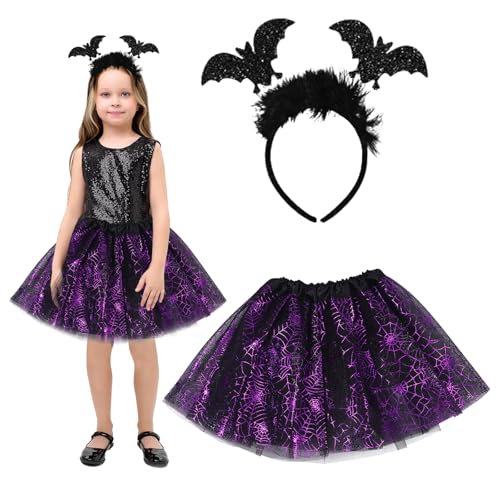 RCYHCY Hexenkostüm Kinder, Halloween Hexenkostüm Mädchen, Hexe Tutu Rock mit Haarband, Hexen Verkleidung Set, Hexe Kostüm für Karneval Halloween Fasching Cosplay Party von RCYHCY