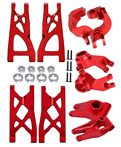 Rcarmumb Upgrades Teil für 1/10 ARRMA Vorteks 4x4 3S Blx, Granit/Senton 4x4 3S Blx & Mega 550, Legierung vorne hinten Querlenker Arme & Lenkblöcke Lenkblöcke C-Naben Stub Axle Carriers, Red von RCarmumb