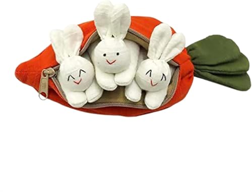 Gefülltes Karottenplüschtier, süßer Hase in Karottentasche mit Reißverschlusstasche, Oster-Plüschpuppe mit DREI Hasen, Karotten-Plüschtasche for Jungen und Mädchen, Osterdekoration(Weiß) von RDCIRP