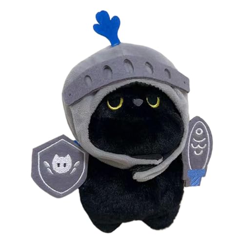 RDCIRP Ritter-Katzen-Plüschtier, Stofftier, Schwarze Katze, Plüschtier, Q-Design, lustiges weiches schwarzes Katzen-Plüschkissen, Puppenspielzeug for Jungen und Mädchen von RDCIRP