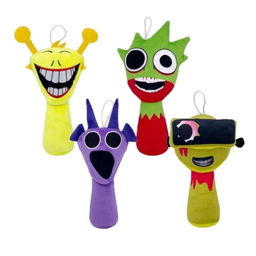 Sprunki-Plüschtier, Cartoon-Sprunki-Figuren-Plüschpuppe, Mutant Sprunki-Plüsch-Horror-Wenda-Plüschpuppe, niedliches gefülltes Plüschfiguren-Kissen for Jungen-Mädchen-Fans, Geburtstagsgeschenke(4pcs) von RDCIRP