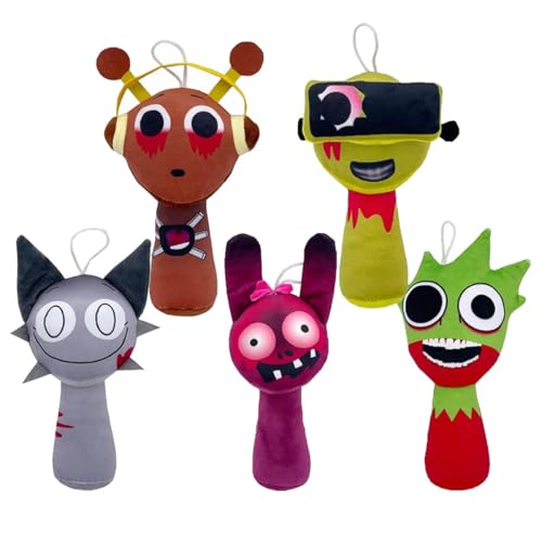 Sprunki-Plüschtier, Cartoon-Sprunki-Figuren-Plüschpuppe, Mutant Sprunki-Plüsch-Horror-Wenda-Plüschpuppe, niedliches gefülltes Plüschfiguren-Kissen for Jungen-Mädchen-Fans, Geburtstagsgeschenke(5pcs) von RDCIRP