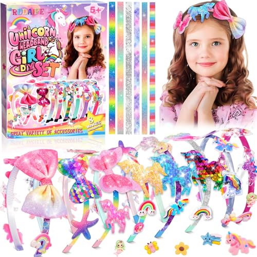 RDDAIPE 8 Stück Haarreifen Basteln Mädchen, Haarreifen Bastelset Kinder ab 6-12 Jahre,Einhorn Haarschmuck Basteln Mädchen,DIY Kreativset Haarreif Bastelset für Mädchen Geschenke-Geburtstag,Weihnachts von RDDAIPE