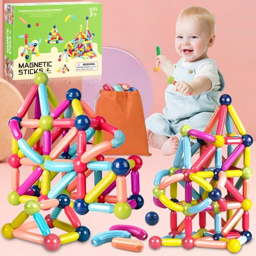 RDDAIPE Magnetische und Stangen, 88 Stück Magnetische Stäbe Kinder, Magnetische Bausteine, Magnetstäbe Kinder, Magnetic Sticks, Magnetische Spielzeugbausteine Set für Kinder ab 3 4 5 6 7 8 Jahren von RDDAIPE