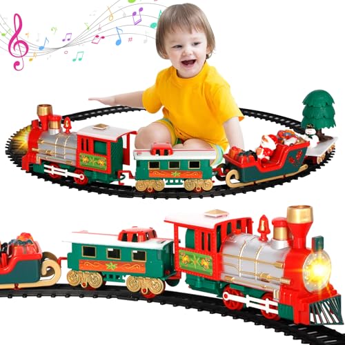 RDDAIPE Weihnachts-Eisenbahn-Sets für Under The Tree, Weihnachtszug Elektrisch, Weihnachtszug mit Licht und Sound, Weihnachtszug um Den Baum, Zug Unter Weihnachtsbaum, für Kinder ab 6 7 8 10+Jahren von RDDAIPE