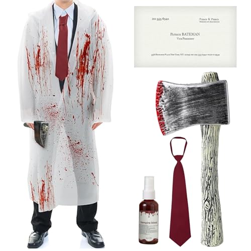 Patrik Batema Medium Kostüm für Erwachsene Halloween, Horror Psycho Kostüm mit Transparenter Regenmantel und Fake Axt, Horror Zubehör Set für Halloween Karneval Party Cosplay Patrik Batema Medium Kostüm für Erwachsene Halloween, Horror Psycho Kostüm mit Transparenter Regenmantel und Fake Axt, Horror Zubehör Set für Halloween Karneval Party Cosplay von READREAM