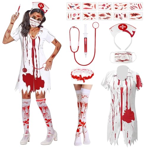 READREAM Blutige Krankenschwester Kostüm für Damen Halloween, Zombie Krankenschwester Kostüm Set, Verkleidung Damen für Halloween, Karneval Partys Fasching Zubehör READREAM Blutige Krankenschwester Kostüm für Damen Halloween, Zombie Krankenschwester Kostüm Set, Verkleidung Damen für Halloween, Karneval Partys Fasching Zubehör von READREAM