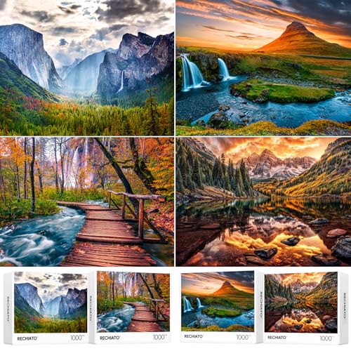 4 Pack 1000 Teile Puzzle für Erwachsene, Naturlandschaftsszene, herausforderndes Puzzle, perfekt für Familienaktivität, Spielabende, Geschenke von RECHIATO