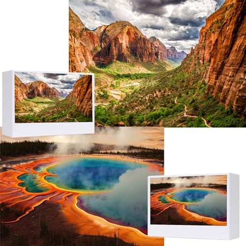 Puzzle für Erwachsene, 2 Stück, Puzzles für Erwachsene, 1000 Teile, Zion-Nationalpark und Yellowstone-Nationalpark-Puzzle, Landschafts-Gelbstein-Puzzle, Puzzle-Geschenke für Familie von RECHIATO