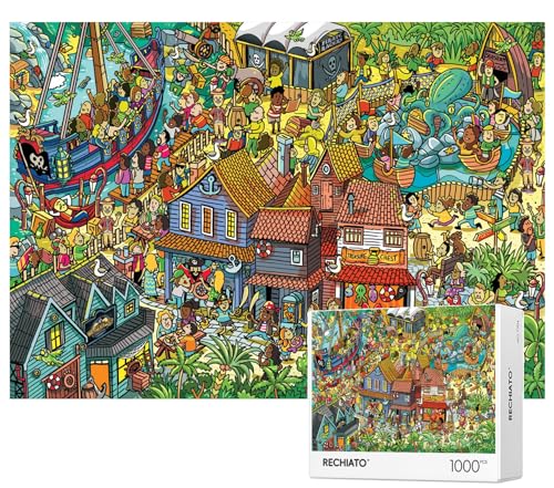 Puzzles für Erwachsene, 1000 Teile Piratenpark Puzzle, Cartoon Malerei Herausfordernde Puzzles für Familienaktivität Spielabende Geschenke Fidget Stressabbau von RECHIATO