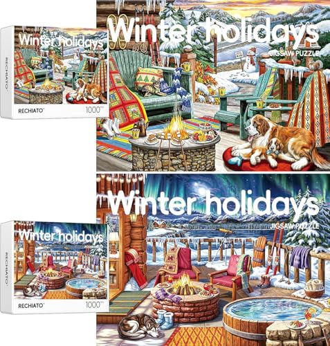 RECHIATO Puzzle für Erwachsene, 2 Stück, Puzzles für Erwachsene, 1000 Teile, Winterurlaub-Puzzles für Erwachsene, 1000 Teile und mehr, Weihnachtspuzzle, Geschenk für Frauen und Mutter von RECHIATO