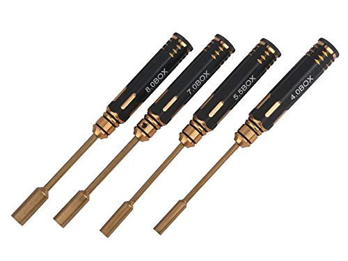 RECKWARD TUNING RT Werkzeug Steckschlüssel 4.0, 5.5, 7.0, 8.0 mm Set Black golden Tungsten Steel 100mm Nut Driver von RECKWARD TUNING