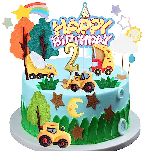 REDO Cartoon 3D 18 Stück Kuchendekoration Bagger Zement LKW Baustelle Fahrzeuge Muffin Geburtstagsfeier Alles Gute zum Geburtstag Kuchendekorationsset Cupcake Kuchendeckel Zubehör für Jungen Mädchen K von REDO