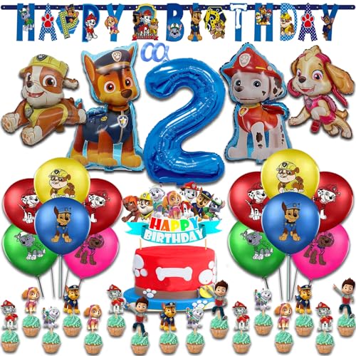 Patrol Geburtstag Deko Geburtstagsdeko Junge Mädchen 2 Jahre 2. Geburtstag Luftballons Paw Dog Patrol Kindergeburtstag Tortendeko Birthday Banner Deko Folienballon Kinder 2 Jahre (Number-2) von REDO