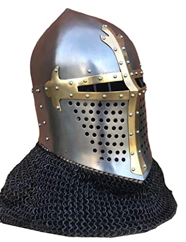 REDSKY TRADER Mittelalterlicher Ritterhelm, Barbute-Helm, 18 Gauge, Stahlkette von REDSKY TRADER