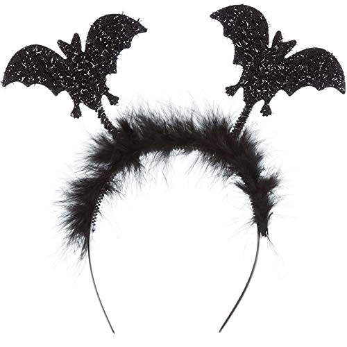REDSTAR FANCY DRESS Schwarze Fledermaus Stirnband Halloween Kostüm Flauschige Damen Glitzer Kopf Bommel Mädchen von REDSTAR FANCY DRESS
