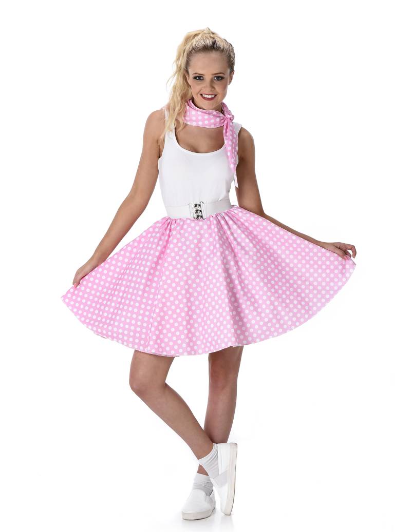 50er-Jahre Rockabilly Petticoat-Rock mit Halstuch rosa-weiss von KARNEVAL-MEGASTORE